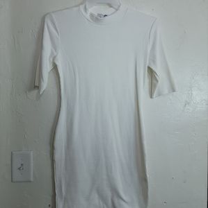 Fashion Nova White Ribbed Half Sleeve Dress